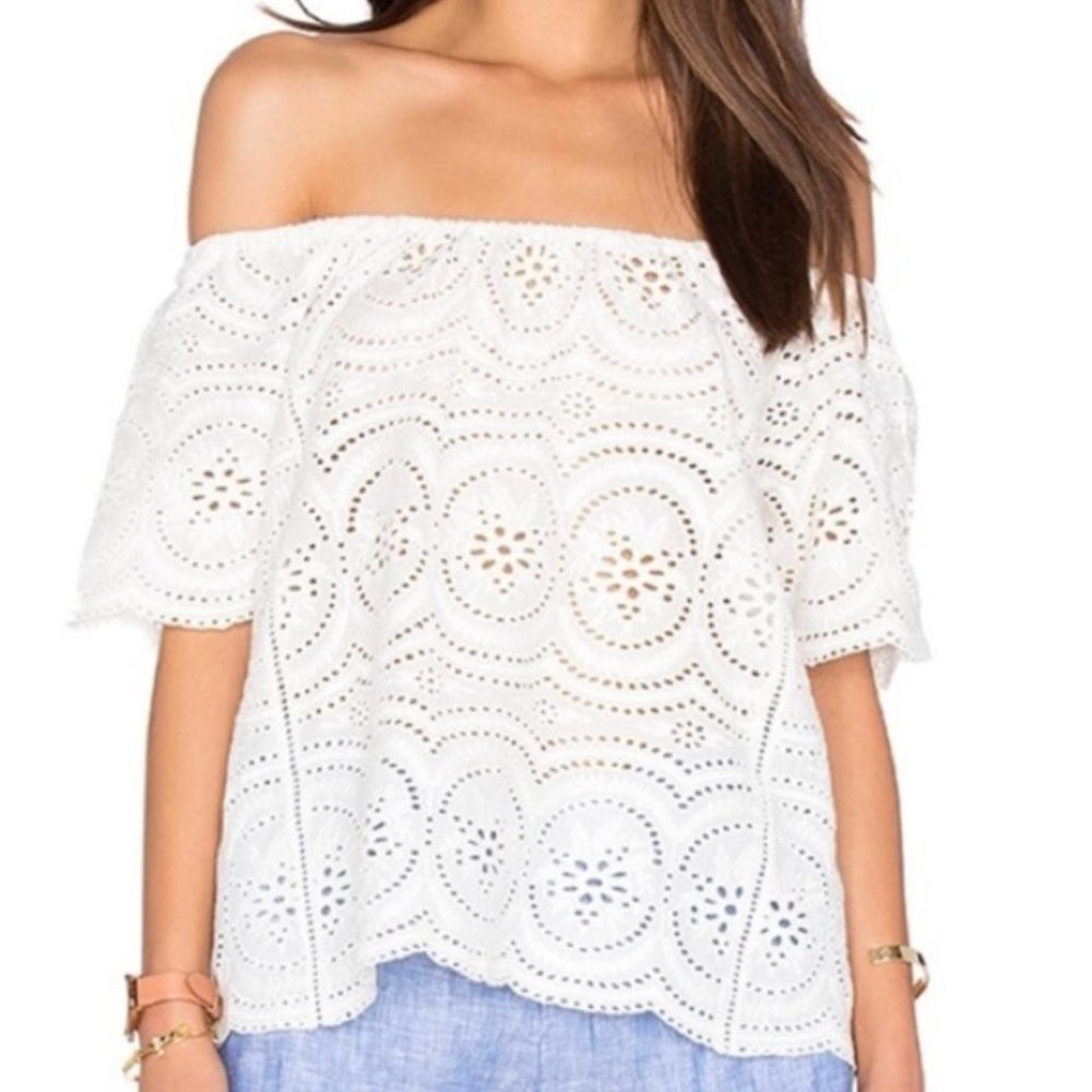 Joie Off the Shoulder Eyelet Top Ivory (XSmall)